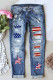 Light Blue Casual Flag Print Ripped Graphic Jean for Women