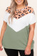 Green Casual Plus Size Leopard Color Block Waffle Knit Tee
