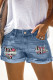 Light Blue Casual Rose Striped Patch Ripped Graphic Denim Short