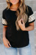 Black and Cheetah Detail Summer Short Sleeve T Shirt for Women