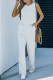 White Casual Striped Keyhole Back Pocket Sleeveless Jumpsuit