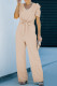 Apricot Casual Straight Leg Knotted High Waist Short Sleeve Jumpsuit