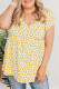 Yellow Casual Floral Print V Neck Babydoll Plus Size Top