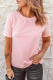 Pink Solid Color Rolled Short Sleeve T Shirt