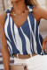 Dark Blue Casual Abstract Striped V Neck Knot Straps Sleeveless Shirt