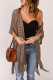 Brown Casual Open Front Cut Out Knit Fringe Cardigan