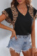 Black Casual Leopard Print Layered Sleeve V Neck Summer Top for Women