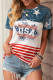 Multicolor Casual American Flag Letter Print Color Block Graphic Tee