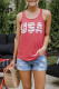 Red Casual American Flag USA Letter Print Tank Top