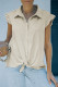 Champagne Ruffled Cap Sleeve Button Up Collared Shirt