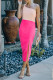 Pink Sexy Color Block Side Slit Asymmetrical Bodycon Midi Dress