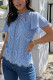 Light Blue Casual Contrast Lace Petal Sleeve Summer Top for Women