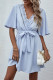 Light Blue Casual Lace Stitching Belted Mini Summer Dress