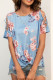 Light Blue Casual Floral Printed Criss Cross Shoulder T Shirt