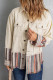 Beige Casual Button Up Pockets Striped Color Block Corduroy Jacket