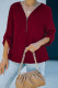 Red Casual V Neck Zip Half Sleeve Blouse