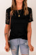 Black Casual Lace Contrast Short Sleeve Summer Top for Women