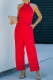 Casual Twist Neck Back Cut Out Sleeveless Red Jumpsuit