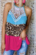 Colorblock Lace Detail and Cheetah Print Sleeveless Halter Top