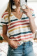 Colorful Stripes Shirt Short Sleeve V Neck T Shirt for Women