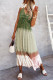 Green Bohemian Color Block Drawstring Spaghetti Strap Maxi Dress