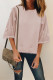 Pink Casual Crew Neck 3/4 Bell Sleeve Blouse Top