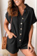 Black Casual Buttoned Short Sleeve Romper with Pockets