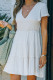 White Solid Smocked Casual V Neck Mini Dress