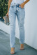 Light Blue Casual Distressed Washed Straight Ripped Jean for Women