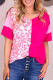 Rosy Western Leopard Colorblock Patchwork Short Sleeve T Shirt