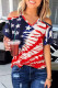Casual American Flag Print Cold Shoulder Color Block V Neck T Shirt