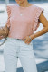Pink Ruffle Sleeve Crewneck Crop Top for Women
