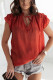 Red V Neck Tiered Ruffle Sleeve Summer Top for Women