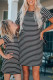 Black Casual Striped T Shirt Mini Summer Dress with Ruffled Sleeves
