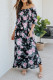 Black Bohemian Floral Print Smocked Bust High Waist Maxi Dress