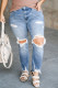 Light Blue Casual Distressed Frayed Hem Plus Size Jean