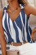 Dark Blue Casual Abstract Striped Knot Straps Sleeveless Shirt for Women