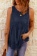 Dark Blue Casual Contrast Lace Crochet Button Back Sleeveless Shirt for Women