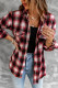 Red Button Up Collared Plaid Shirt for Women