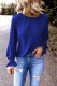 Shirred Ruffle Puff Sleeve Back Keyhole Blue Casual Blouse for Women