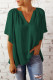 Green Casual Split Neck Pleated Loose Blouse