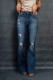 Dark Blue Wash Mid Rise Ripped Flare Jeans