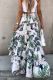 Green Boho Tropical Floral Print Tiered Ruffle High Low Skirt