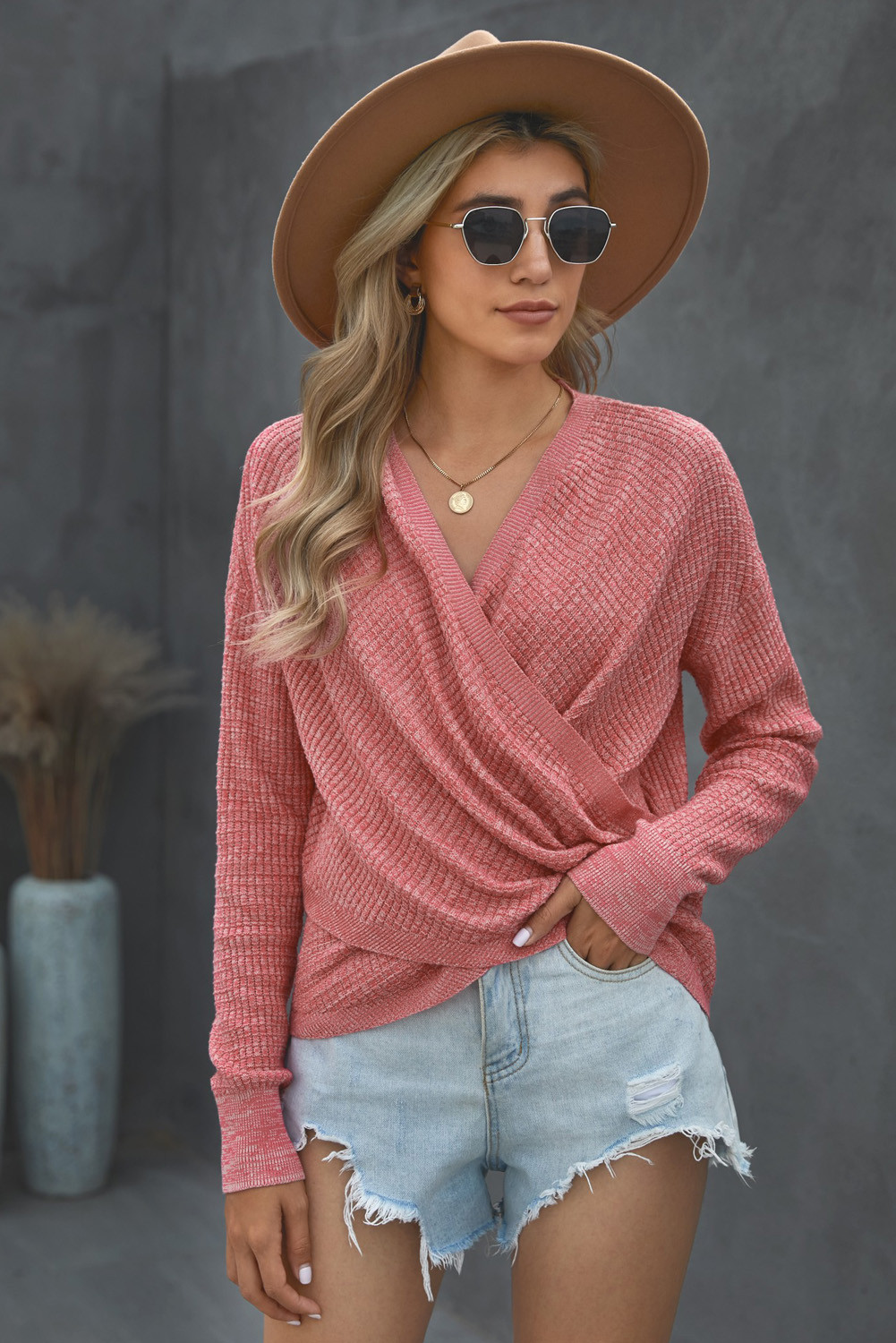 deep v neck knit sweater