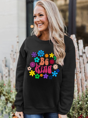 Black Hippie Colored Letter Graphic Sweatshirt