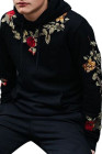 Sudadera con capucha negra con bordado floral para hombre