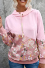 Sudadera con capucha rosa con cuello vuelto y empalme floral