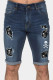Sky Blue Skull Graphic Patchwork Distressed Skinny Fit Men's Jeans