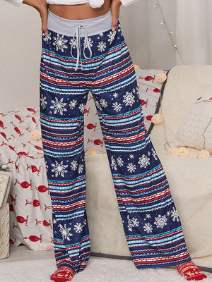Pantalones anchos de cintura alta con cordón navideño