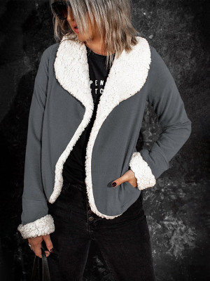 Abrigo de lana con cuello de solapa gris con frente abierto